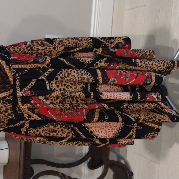 NWOT Stretchy Chain & Animal Print Circle SUZY SHIER Dress w HANDKERCHIEF HEM!! - Picture 3 of 9